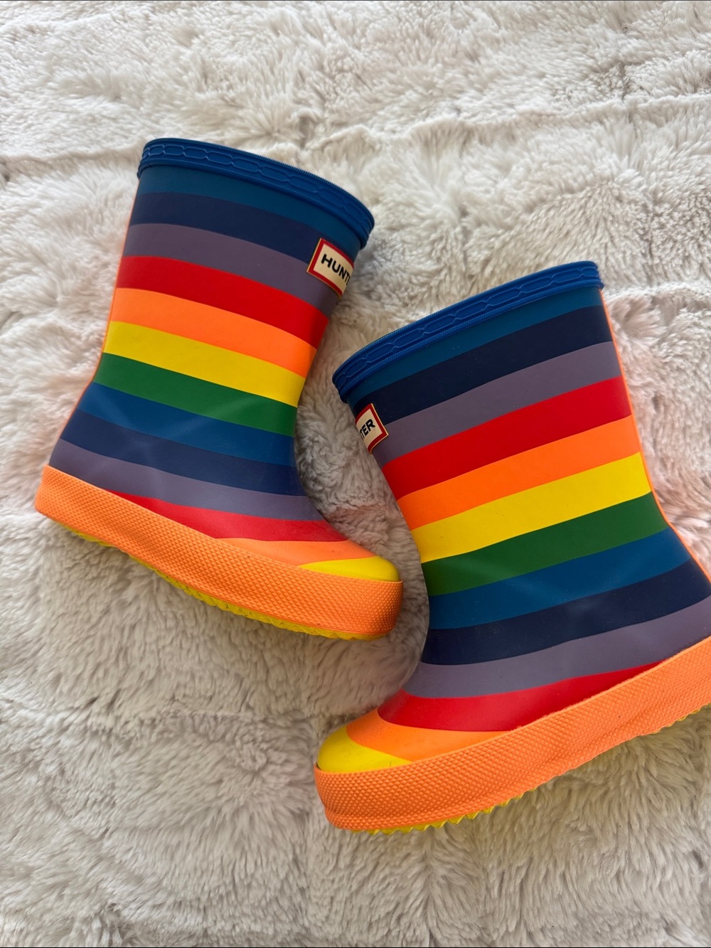 Hunter Kids Rainbow Stripe Rain Boots - Blue, Red, Orange, Yellow, Green